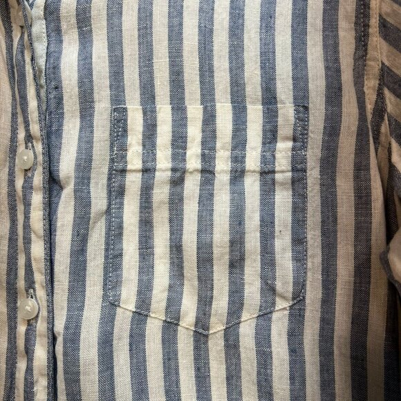L.L.Bean Women's Linen Button Up Shirt Long Sleeve Size M White Blue Stripe - Picture 8 of 13